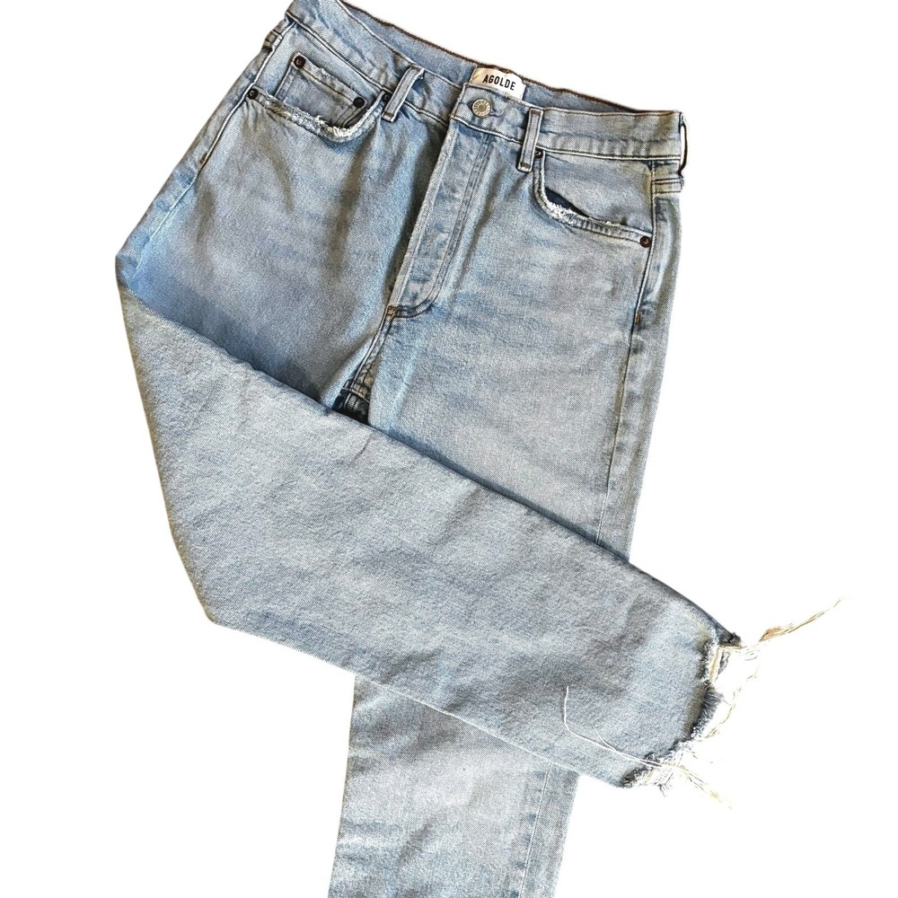 Agolde High Rise Cropped Jeans Frayed Light-Wash Straight Leg Grunge Womens 28